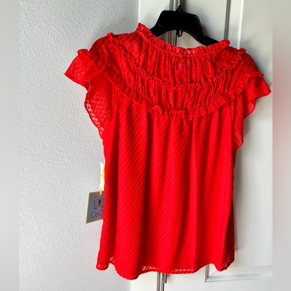 {CeCe} Poppy Red Ruffled Top - Picture 5 of 7